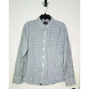 Size Large Slim Fit Untuckit Blue / Gray Plaid Button Down Shirt 100% Cotton